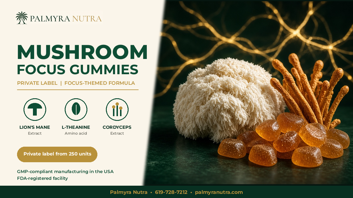 Private label Lion's Mane mushroom focus gummies