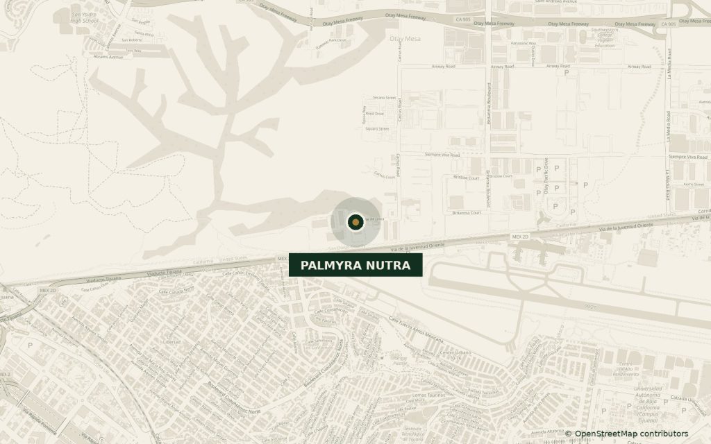 Map showing Palmyra Nutra at 6754 Calle De Linea #107, San Diego, CA 92154