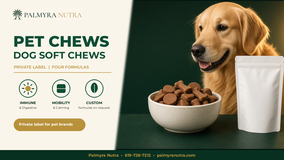Private label soft chews for dogs, made for pet wellness brands